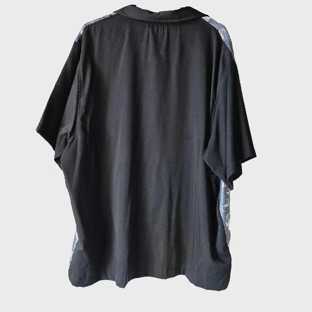 Casino Wear Black Short Sleeve Shirt w/ Blue/Silver Metallic $$ Panels XXL - Picture 4 of 4